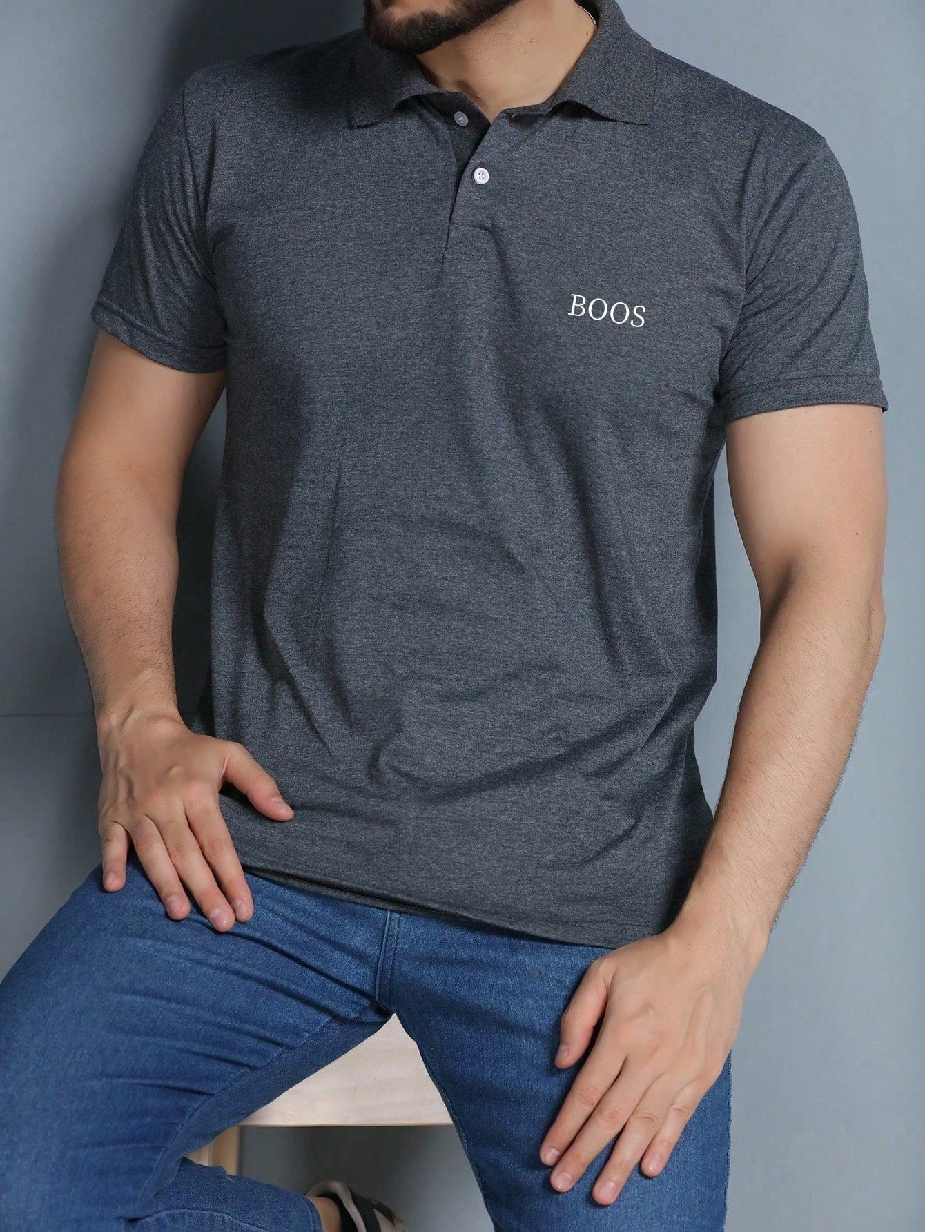 Camisa Polo Masculina Casual Gola Manga Curta Chumbo / PP Camisa Polo Masculina Casual Gola Manga Curta