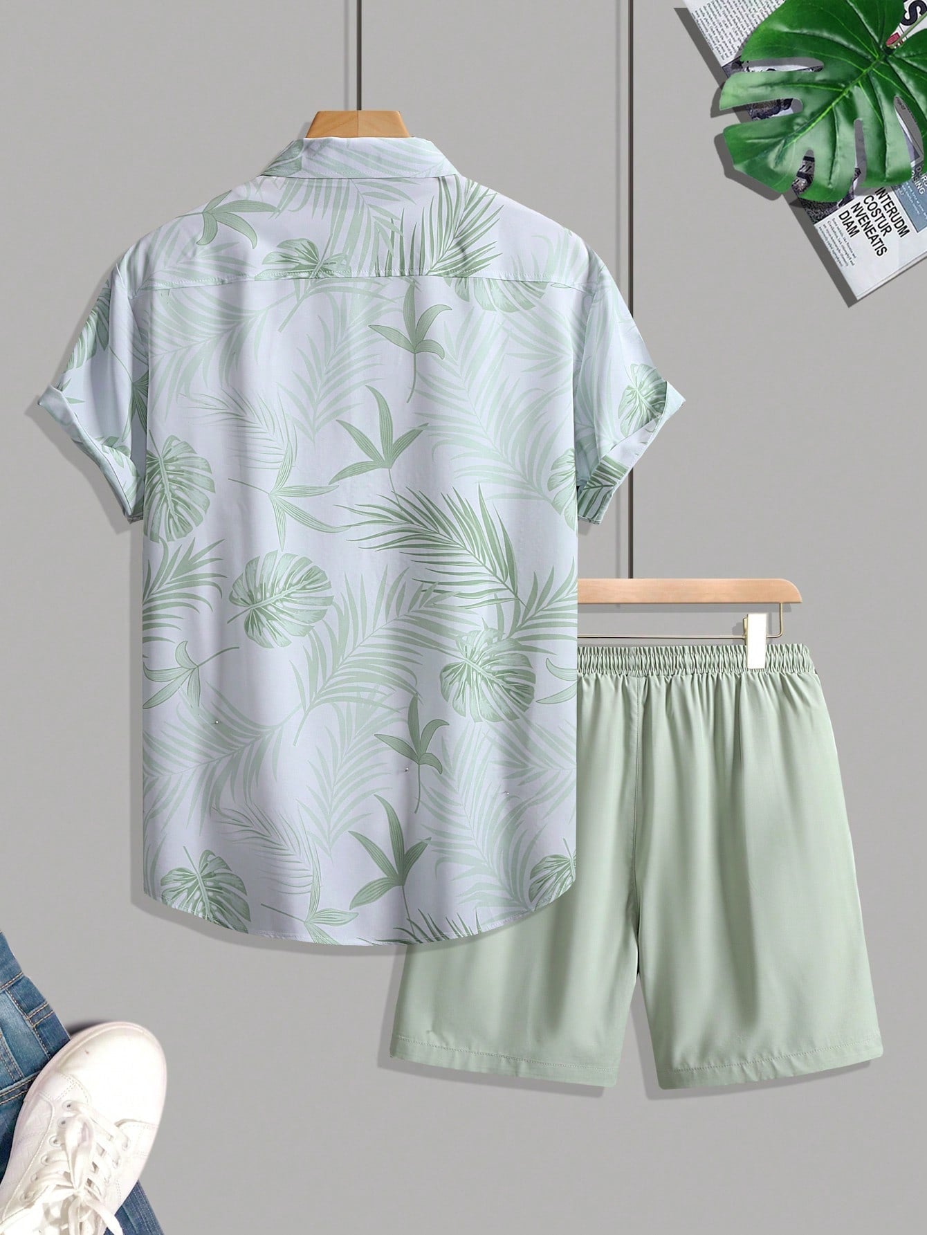 Conjunto Masculino Camisa Manga Curta Estampa Tropical E Shorts Casuais Conjunto Masculino Camisa Manga Curta Estampa