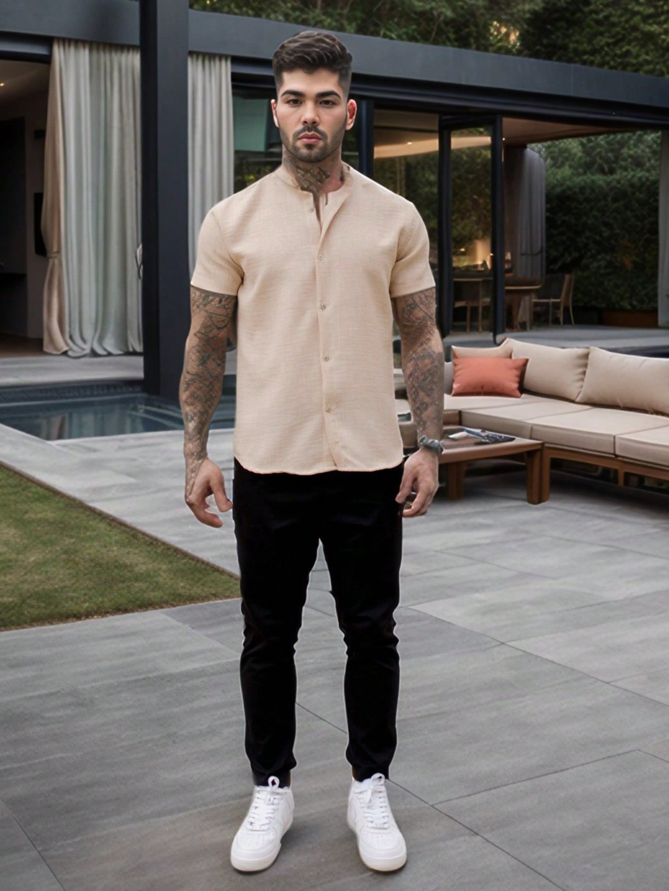 Camisa Masculina Gola Padre Slim Caimento Impecável Camisa Masculina Gola Padre Slim Caimento Impecável