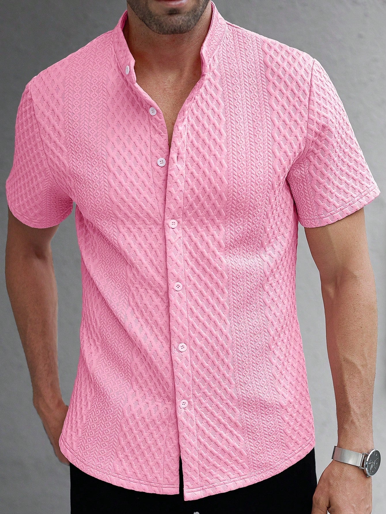 Camisa Masculina Gola Padre Texturizada Design Moderno Camisa Masculina Gola Padre Texturizada Design Moderno