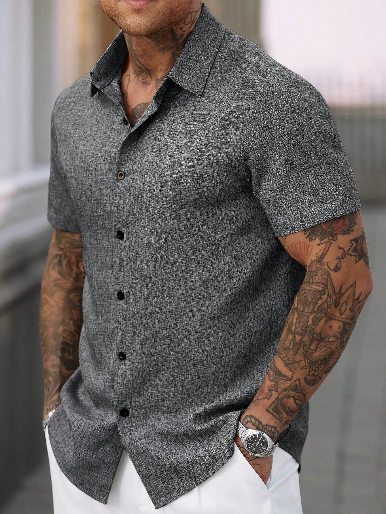 Camisa Masculina De Botão Estampa Texturizada Corte Slim Camisa Masculina De Botão Estampa Texturizada Corte Slim