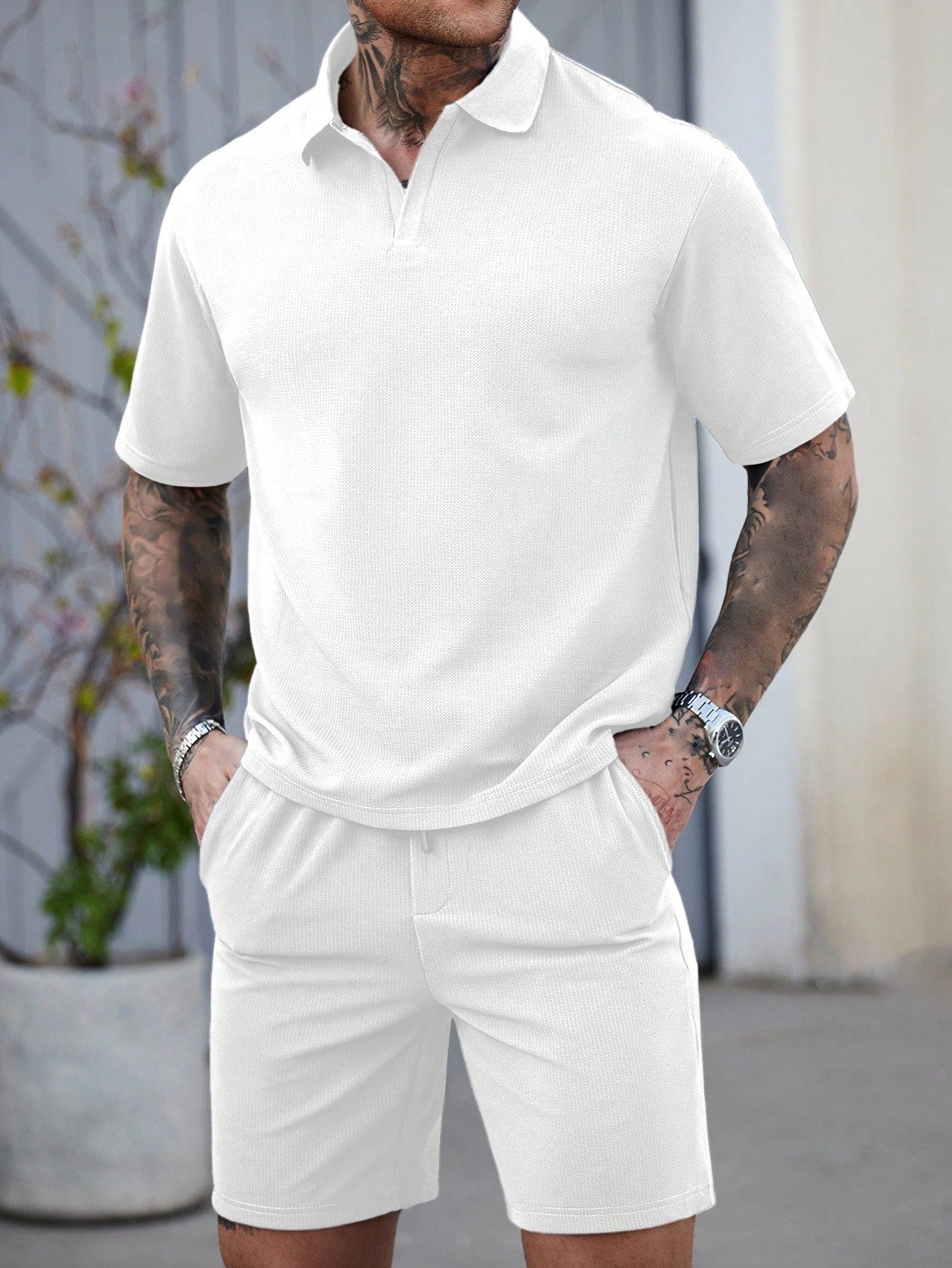 Conjunto Masculino Polo Manga Curta E Shorts Estilo Casual Branco / PP Conjunto Masculino Polo Manga Curta E Shorts