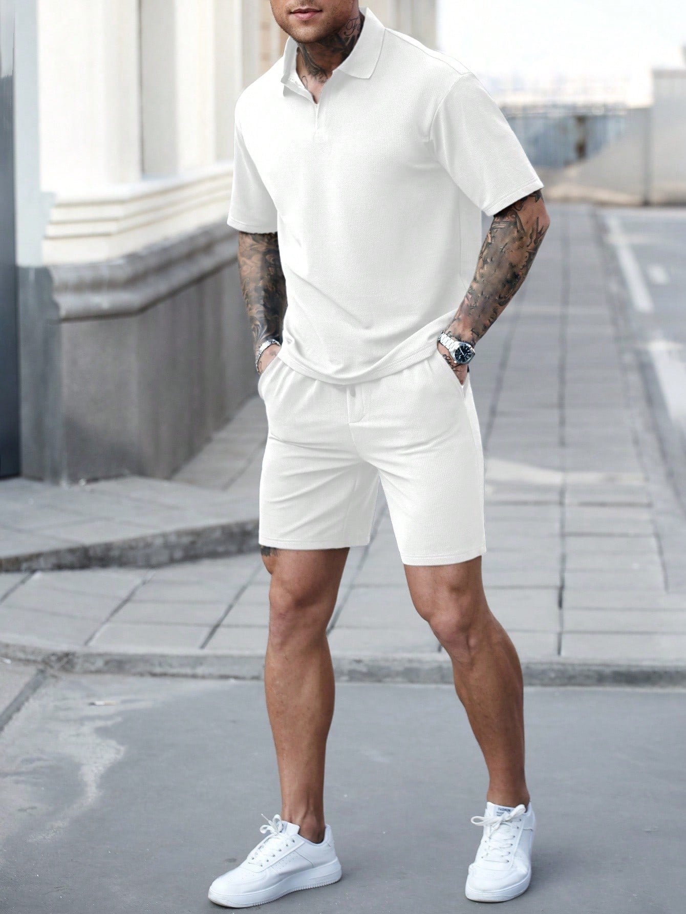 Conjunto Masculino Polo Manga Curta E Shorts Estilo Casual Conjunto Masculino Polo Manga Curta E Shorts Estilo Casual