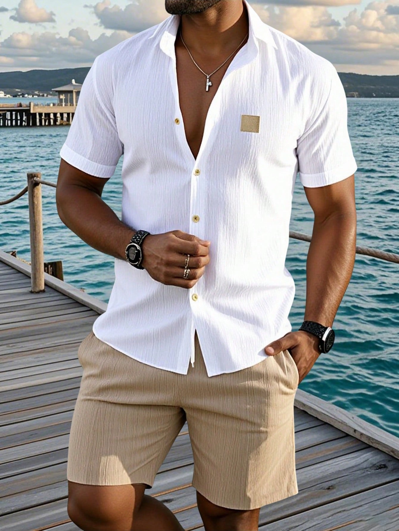 Conjunto Masculino Camisa Manga Curta E Shorts Confortáveis Conjunto Masculino Camisa Manga Curta E Shorts Confortáveis