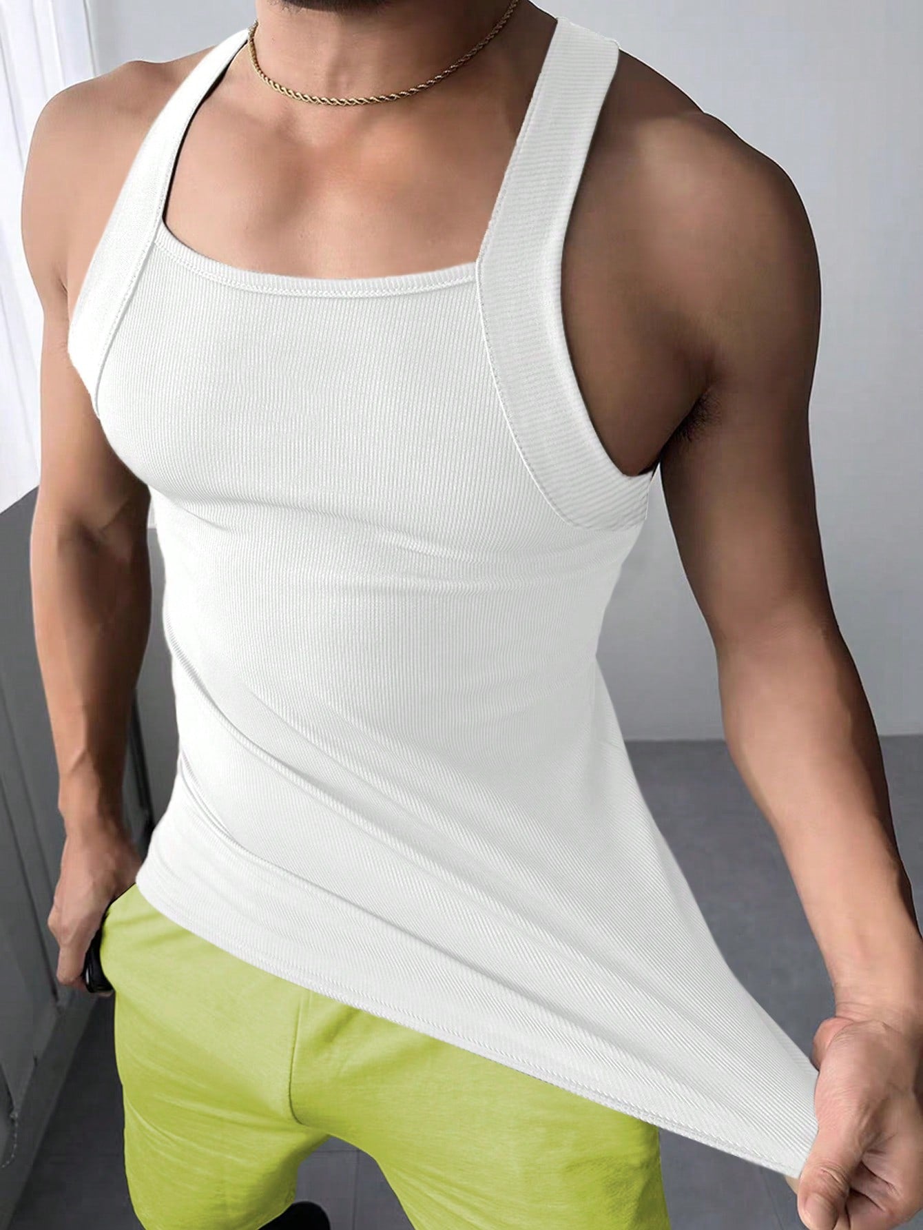 Camiseta Regata Masculina Casual Textura Canelada Branco / PP Camiseta Regata Masculina Casual Textura Canelada