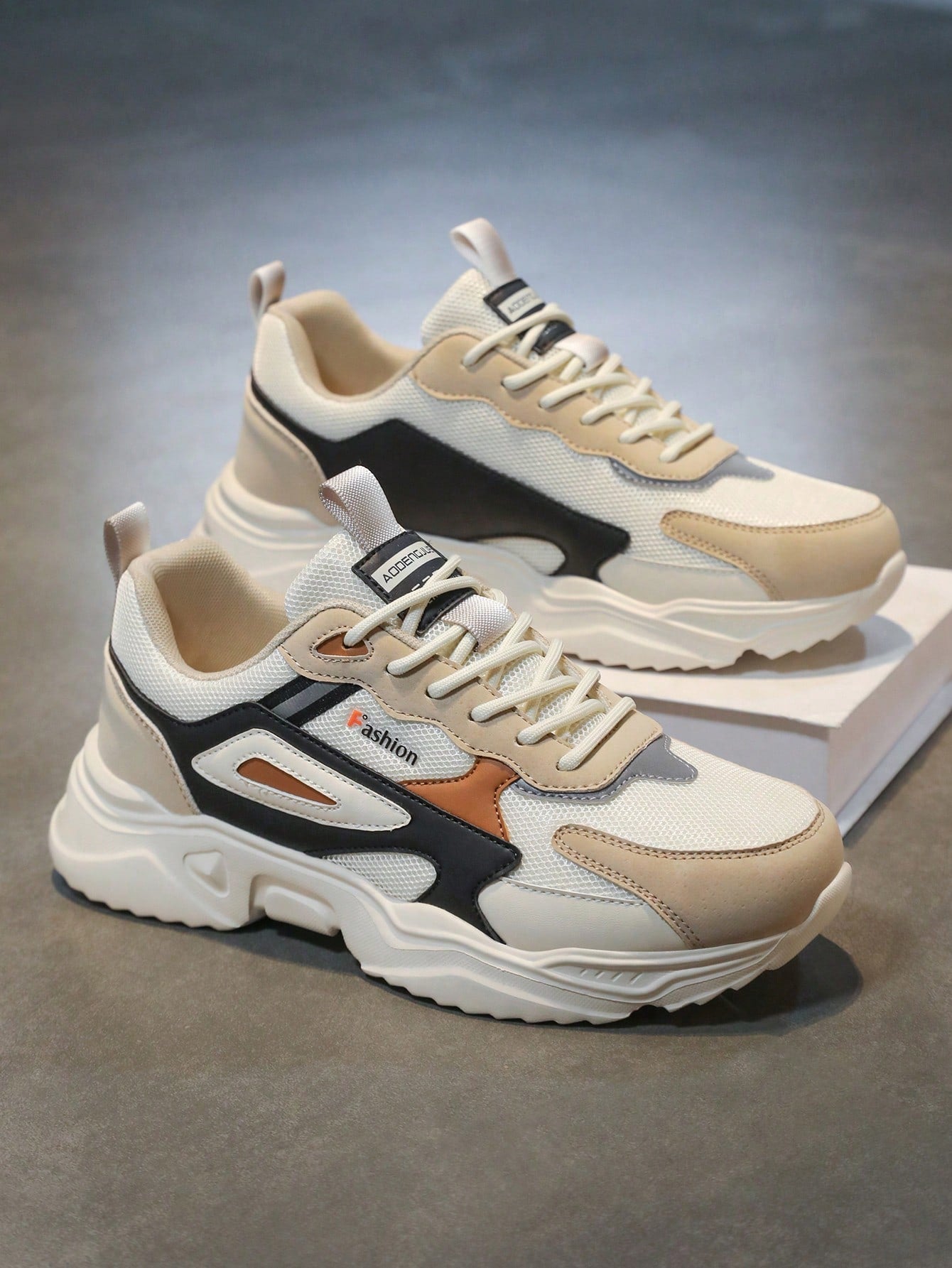 Tênis Masculino Chunky Casual Patchwork Confortável Versátil Bege / 36 Tênis Masculino Chunky Casual Patchwork