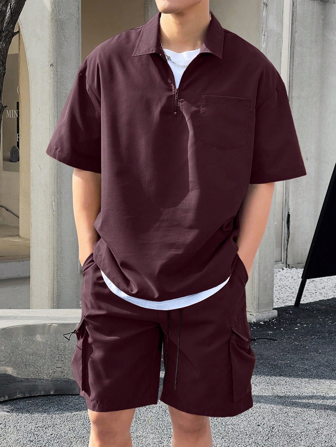 Conjunto Masculino Camisa Manga Curta E Bermuda Tecido De Linho Conjunto Masculino Camisa Manga Curta E Bermuda Tecido