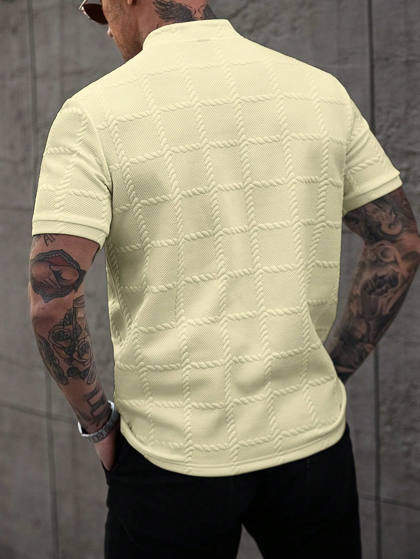 Camisa Polo Masculina Casual Gola Alta Botões Frontais Camisa Polo Masculina Casual Gola Alta Botões Frontais