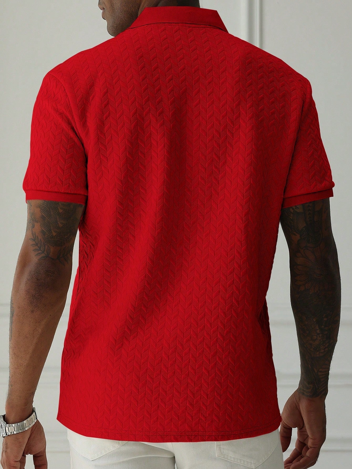 Camisa Polo Masculina Estampa Geométrica Tecido Jacquard Camisa Polo Masculina Estampa Geométrica Tecido Jacquard