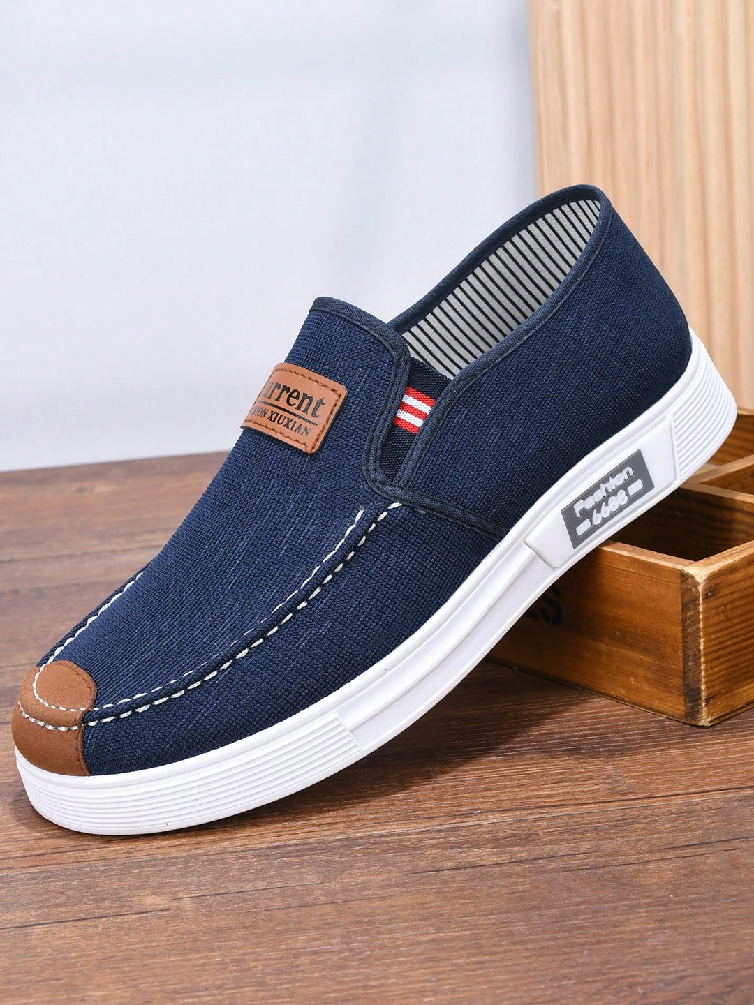 Tênis Masculino Slip-On Casual Lona Estilo Street Confortável Azul / 36 Tênis Masculino Slip-On Casual Lona Estilo