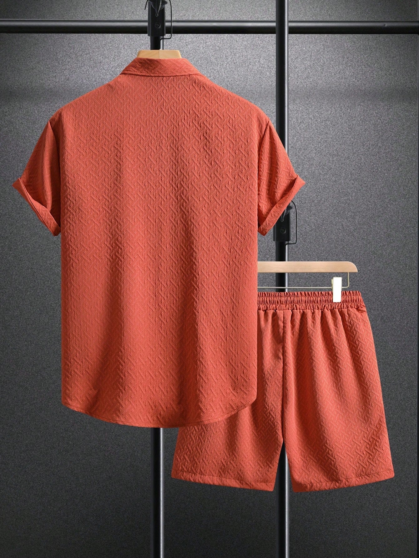 Conjunto Masculino Shorts Casuais E Camisa Texturizada Manga Curta Conjunto Masculino Shorts Casuais E Camisa