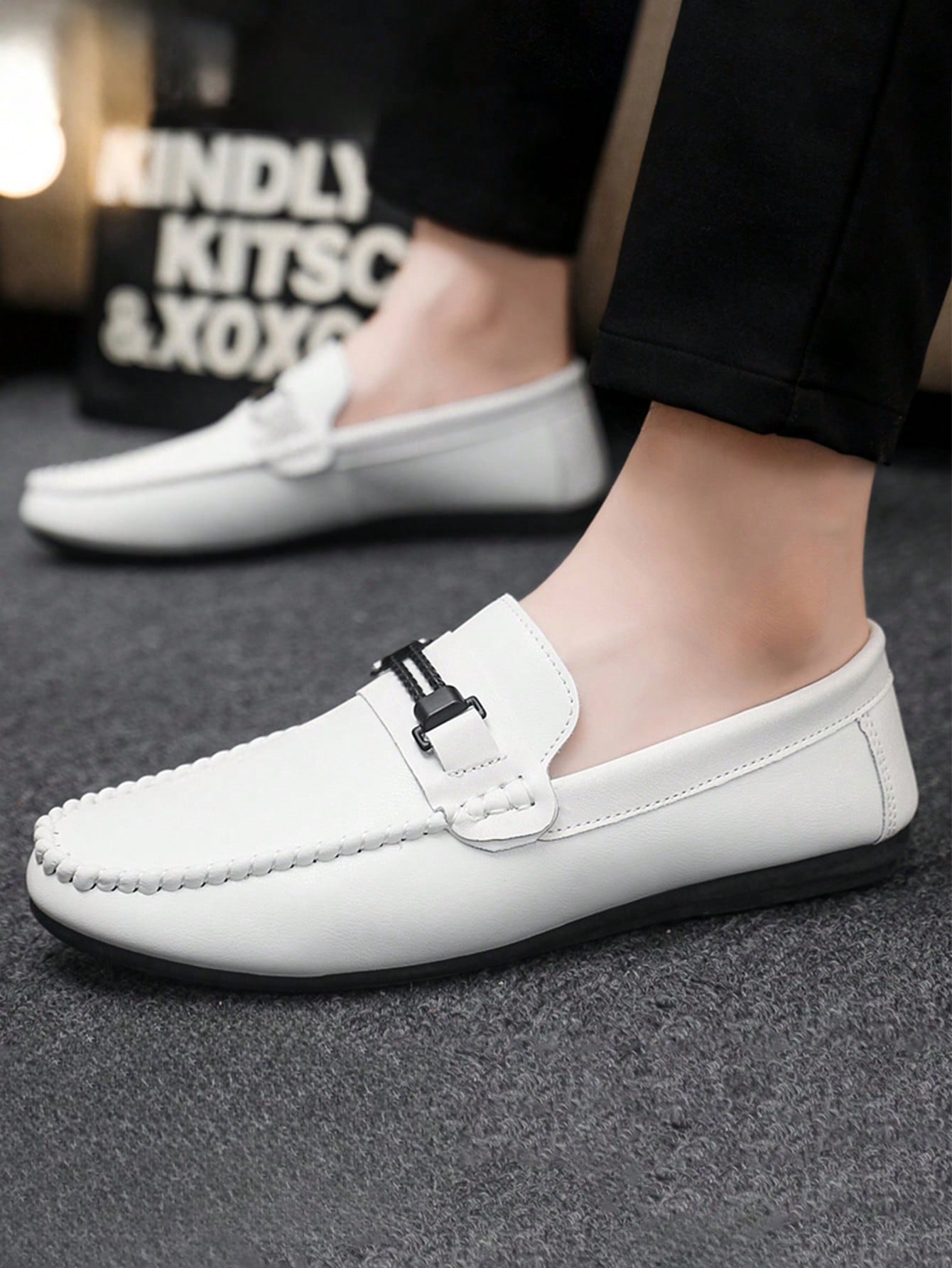 Mocassim Masculino Casual Detalhe Metálico Confortável Preto / 36 Mocassim Masculino Casual Detalhe Metálico Confortável