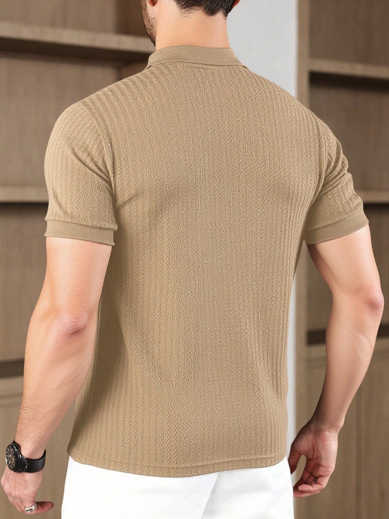 Camisa Polo Masculina Casual Textura Diferenciada Manga Curta Camisa Polo Masculina Casual Textura Diferenciada Manga