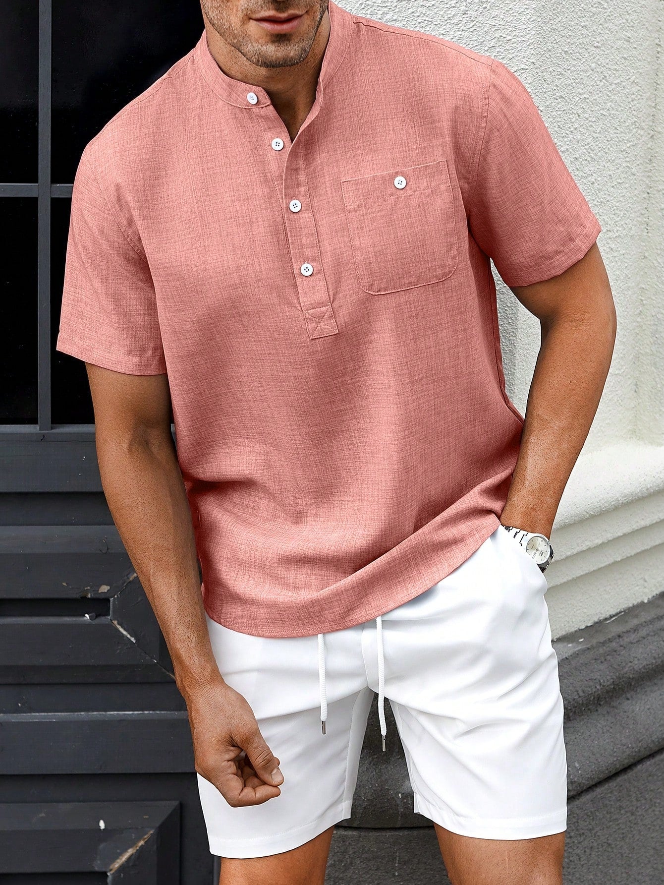 Conjunto Masculino Camisa Manga Curta E Shorts Com Bolso Conjunto Masculino Camisa Manga Curta E Shorts Com Bolso