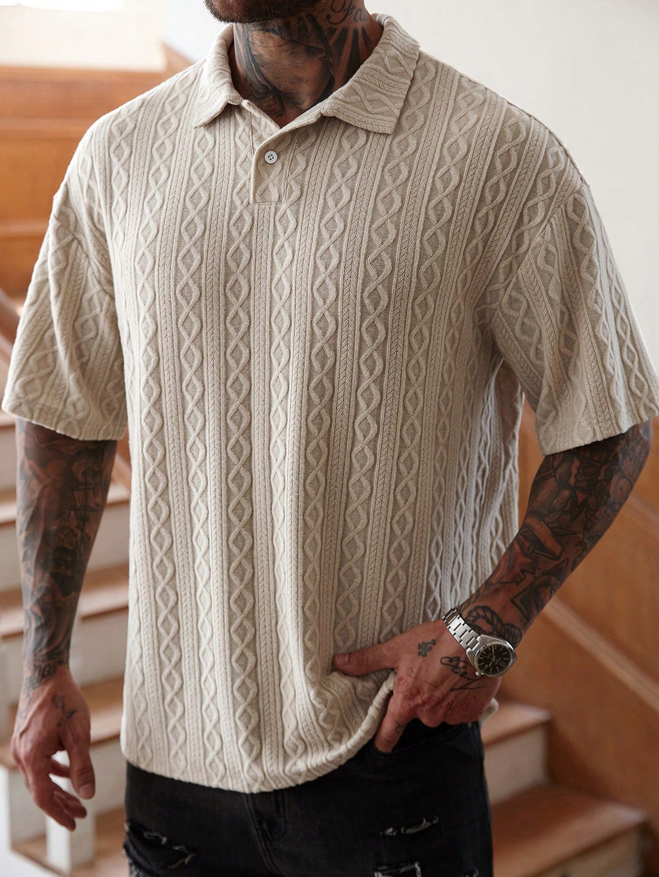 Camisa Polo Masculina Oversized Trama Estilizada Conforto Camisa Polo Masculina Oversized Trama Estilizada Conforto