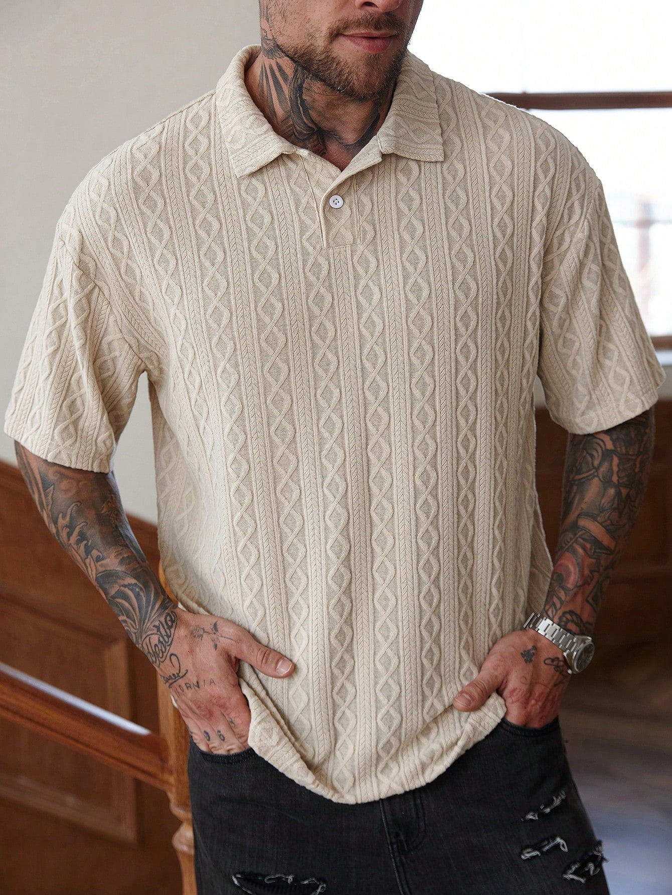 Camisa Polo Masculina Oversized Trama Estilizada Conforto Camisa Polo Masculina Oversized Trama Estilizada Conforto