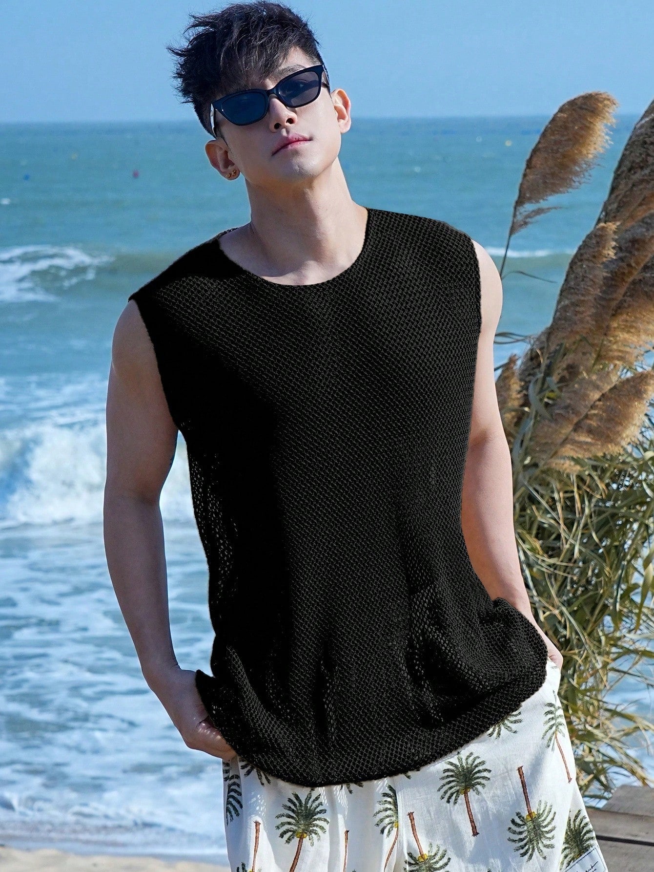 Camiseta Regata Masculina Tecido Tela Estilo Casual Preto / PP Camiseta Regata Masculina Tecido Tela Estilo Casual