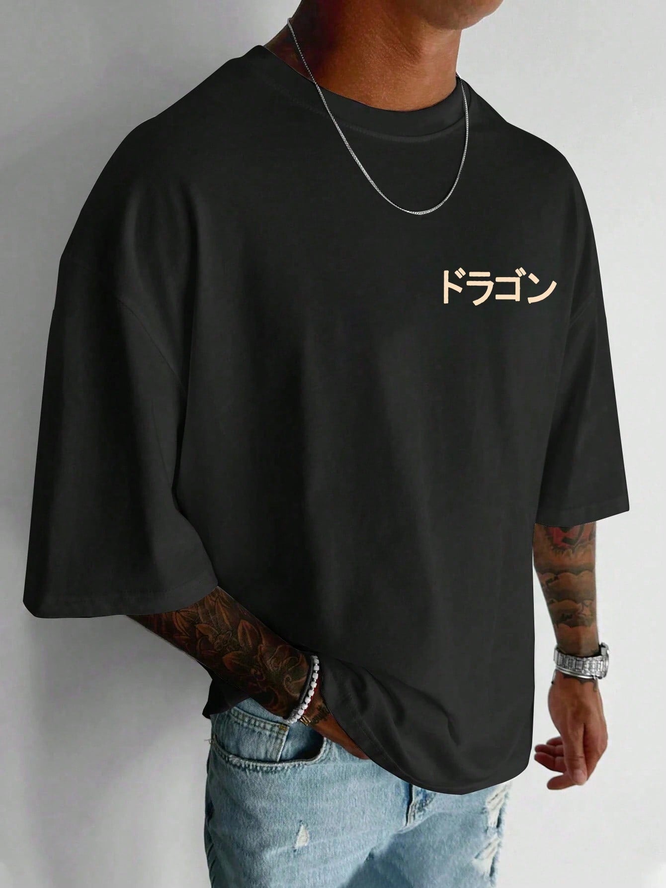Camiseta Masculina Oversized Estampa De Dragão Oriental Camiseta Masculina Oversized Estampa De Dragão Oriental