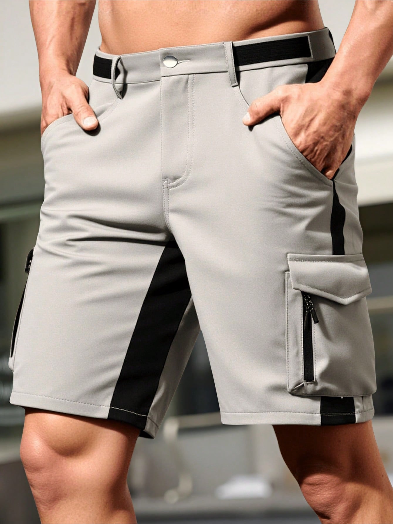 Shorts Masculino Esportivo Com Bolsos Funcionais Modernos Cinza / PP Shorts Masculino Esportivo Com Bolsos Funcionais