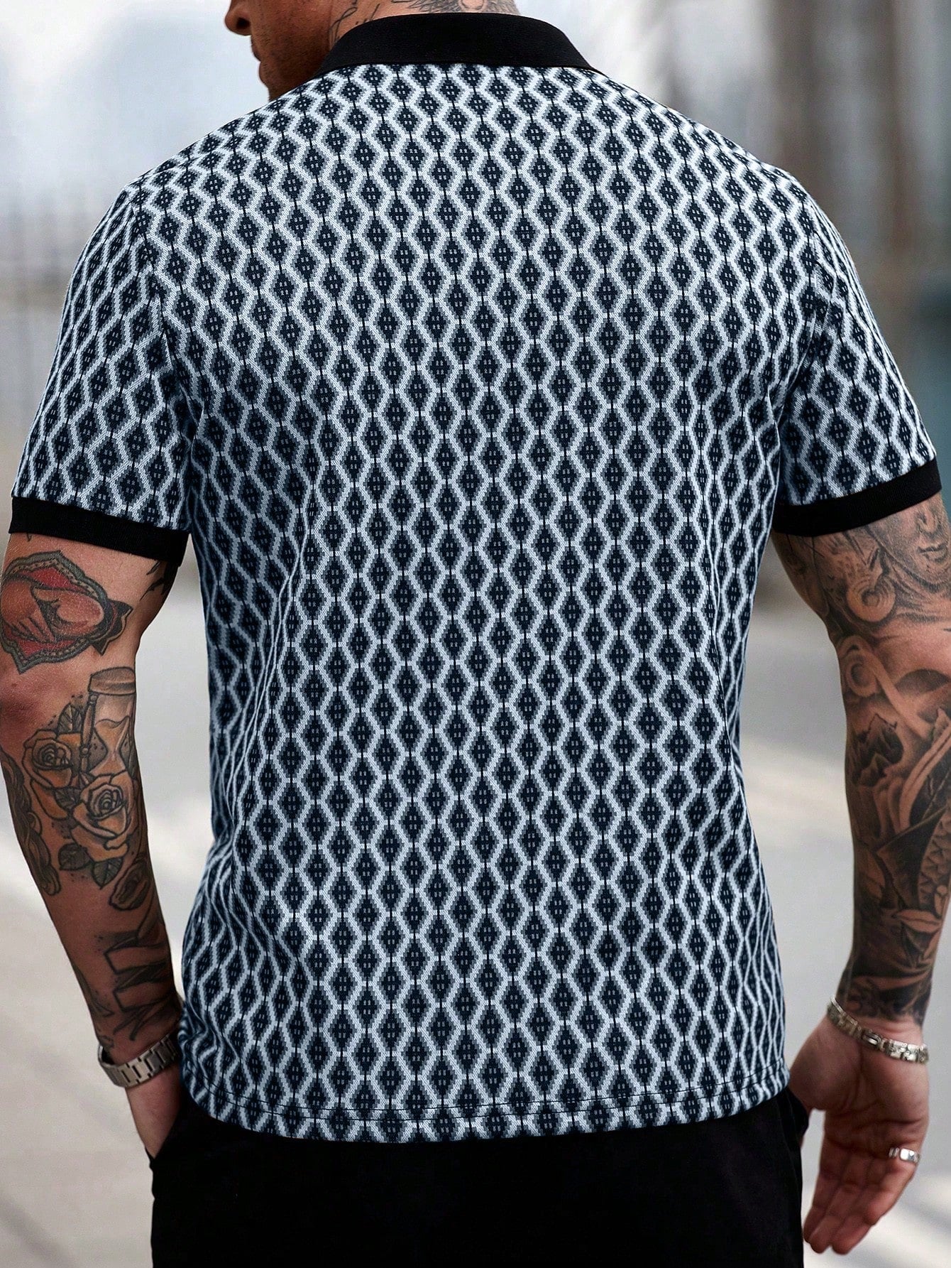 Camisa Polo Masculina Tecido Jacquard Estampa Geométrica Camisa Polo Masculina Tecido Jacquard Estampa Geométrica