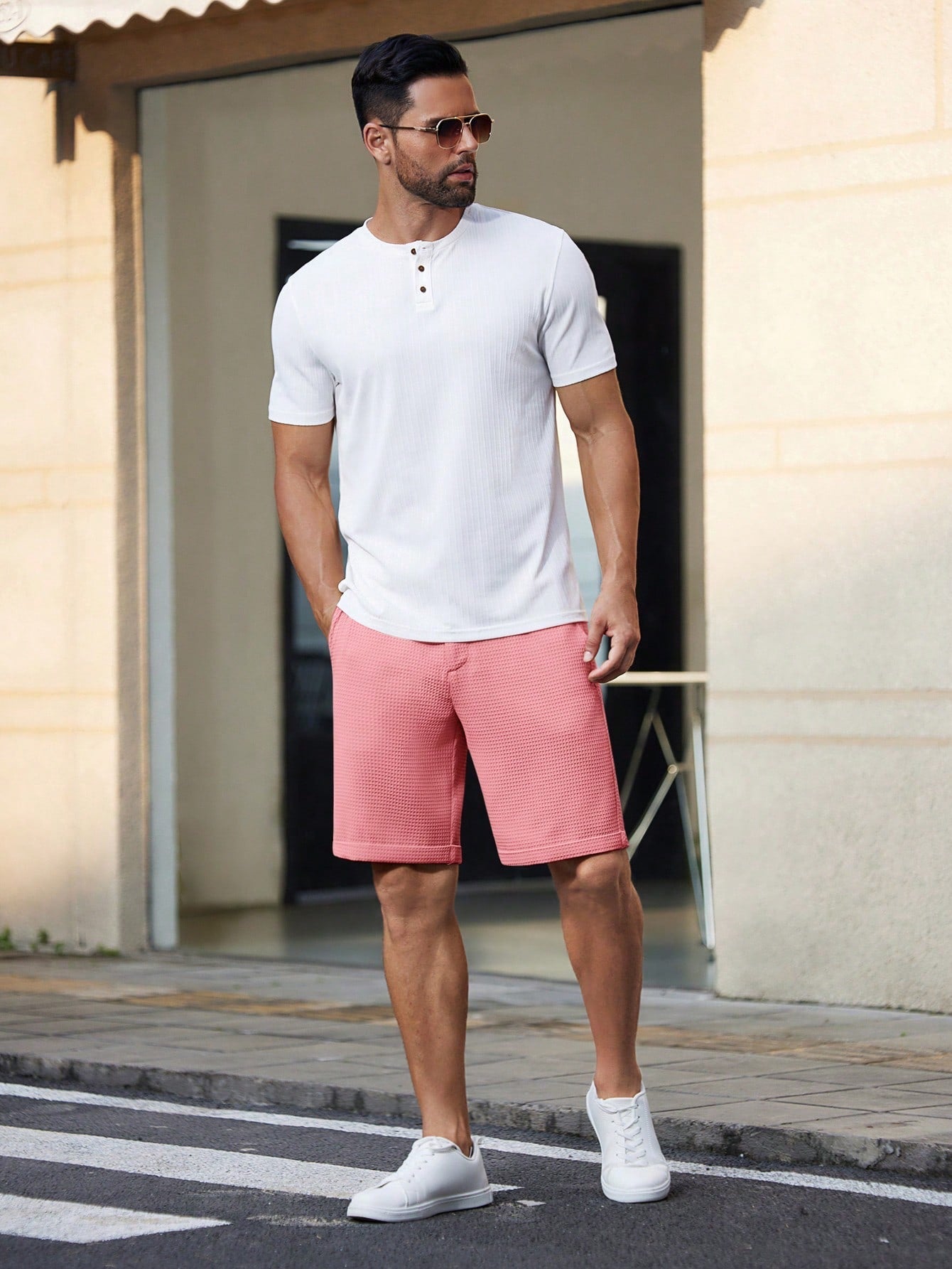 Shorts Masculino Reto De Alfaiataria Com Cós Médio Shorts Masculino Reto De Alfaiataria Com Cós Médio