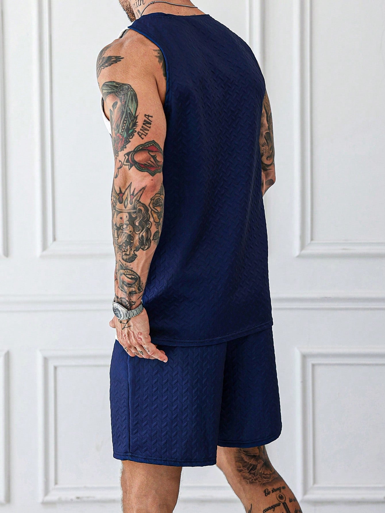 Conjunto Masculino Regata Patchwork Tricolor E Shorts Cós Ajustável Conjunto Masculino Regata Patchwork Tricolor E