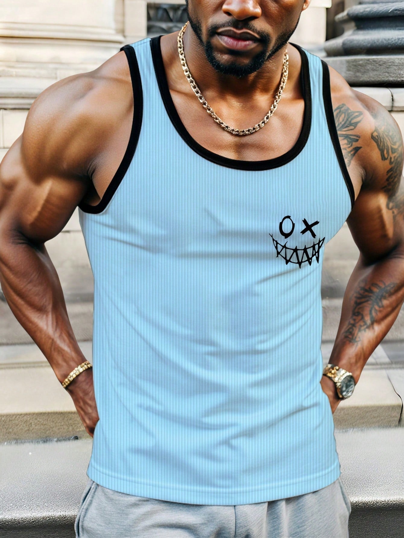 Camiseta Regata Masculina Estampa De Sorriso Gola Ajustada Camiseta Regata Masculina Estampa De Sorriso Gola Ajustada