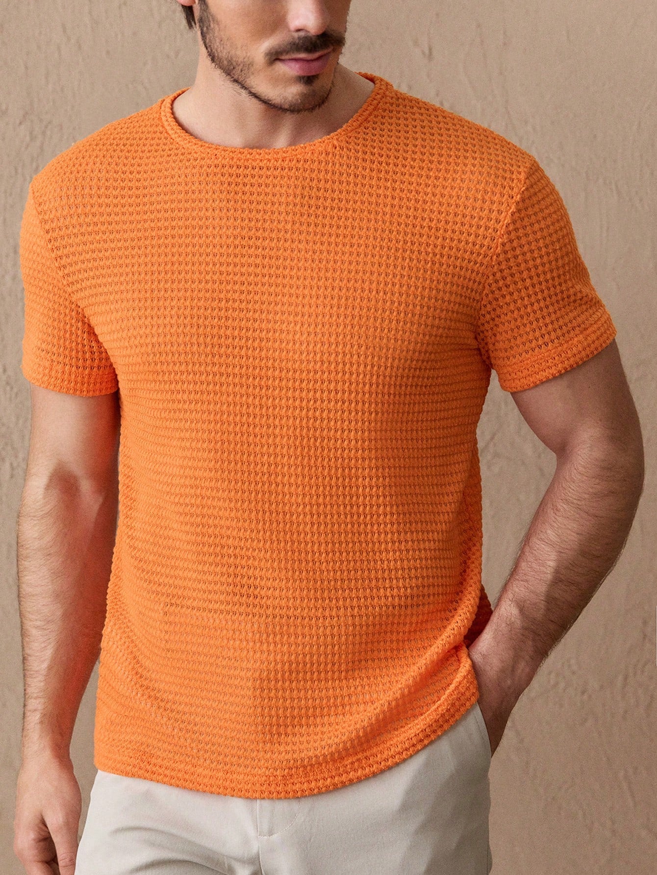 Camisa Masculina Slim Textura Elegante Moderna Laranja / PP Camisa Masculina Slim Textura Elegante Moderna