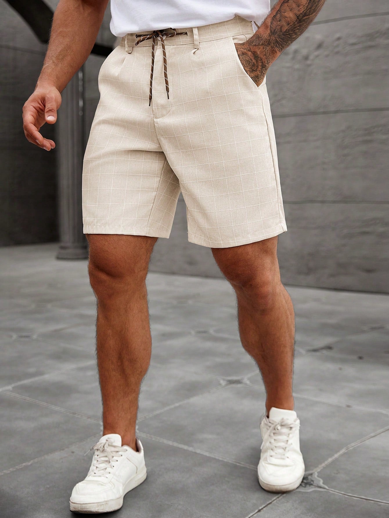 Shorts Masculino Estilo Xadrez Com Ajuste Moderno Shorts Masculino Estilo Xadrez Com Ajuste Moderno