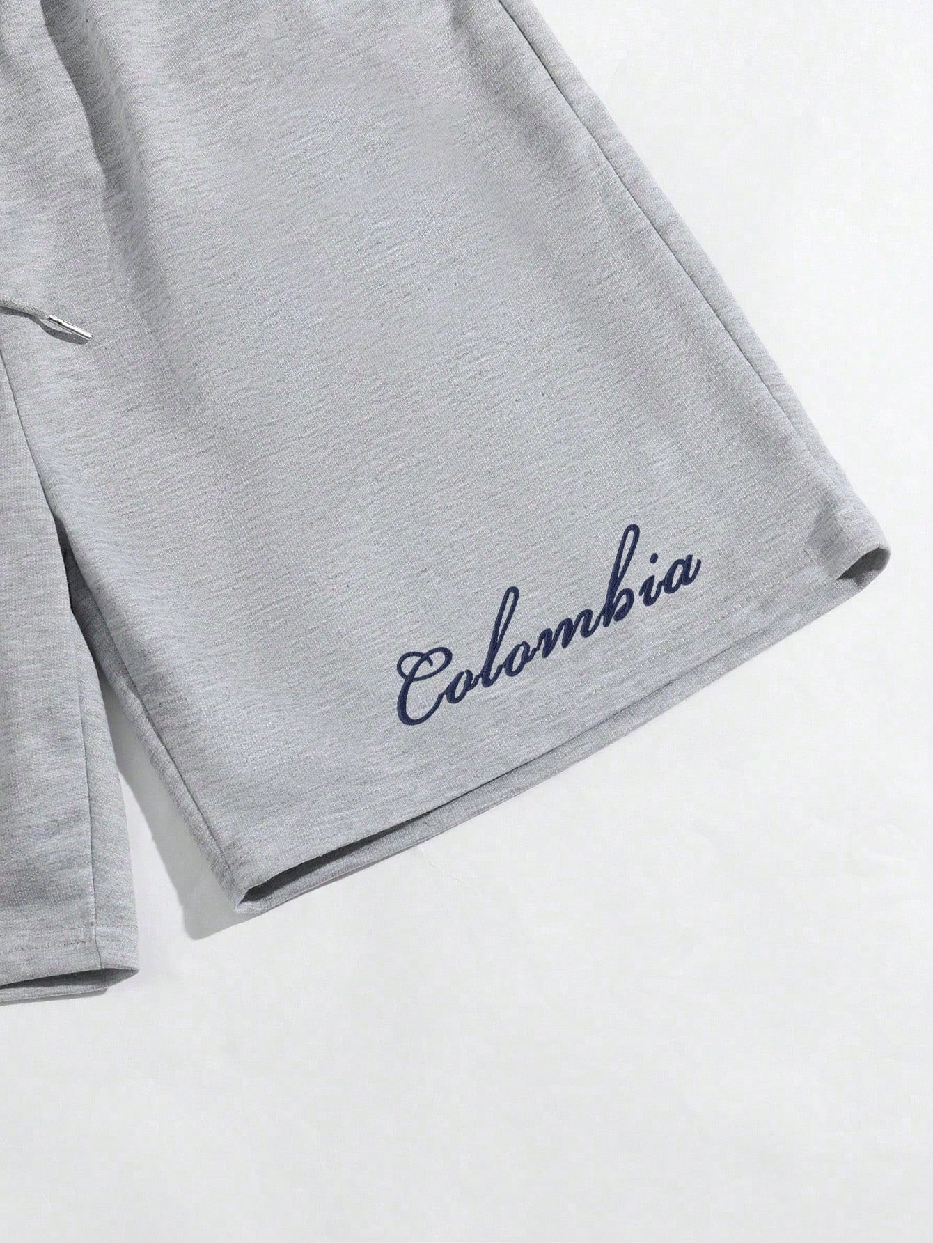 Conjunto Masculino Camiseta Casual E Shorts Com Cós Ajustável Conjunto Masculino Camiseta Casual E Shorts Com Cós