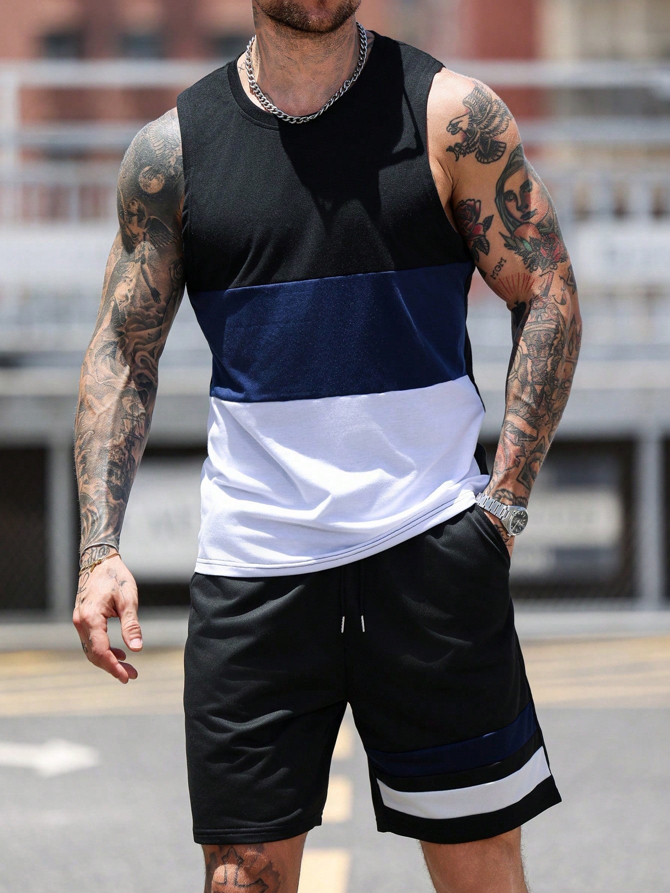 Conjunto Masculino Regata Gola Redonda E Shorts Casuais Preto / PP Conjunto Masculino Regata Gola Redonda E Shorts