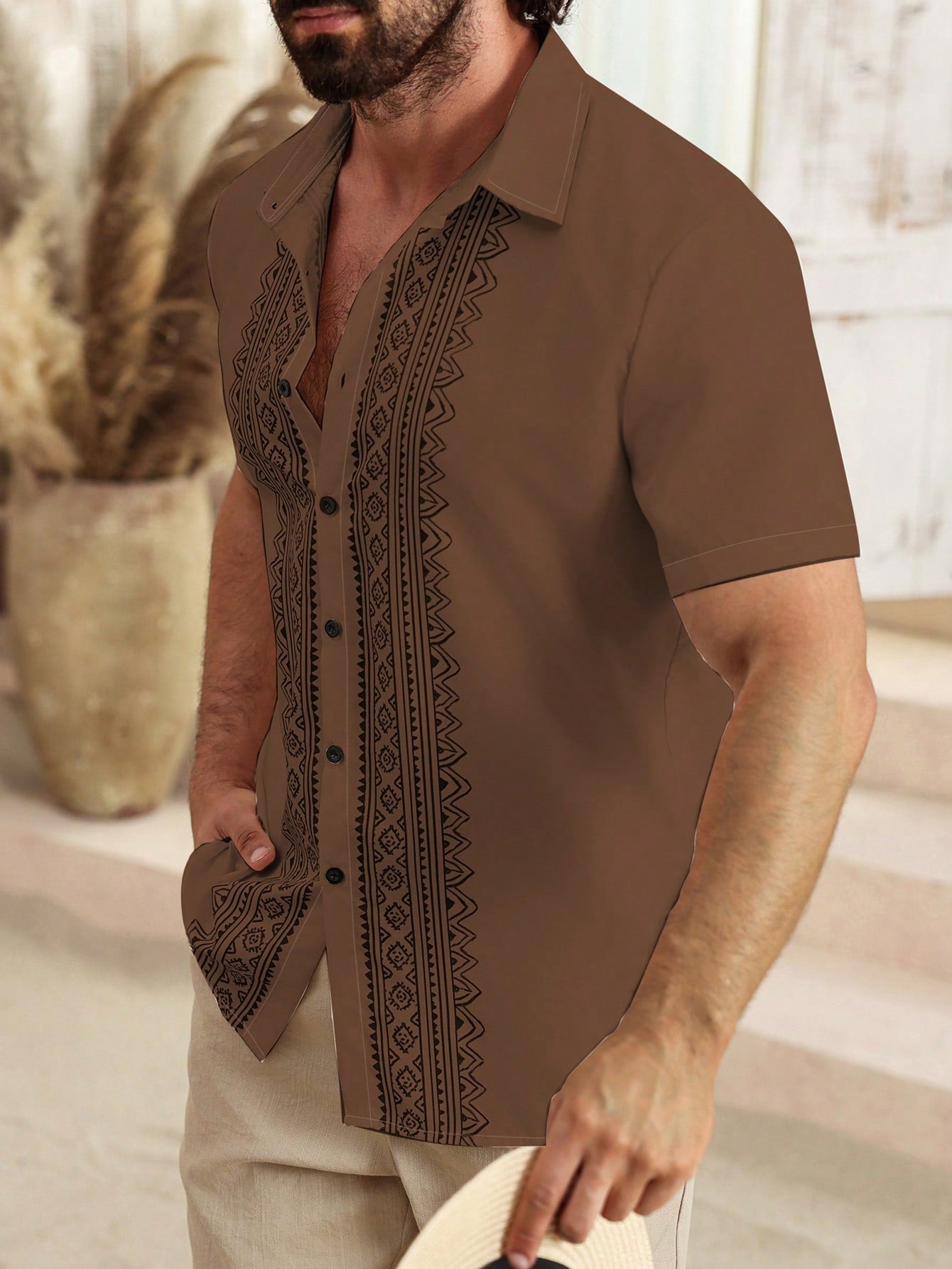 Camisa Masculina De Botão Bordado Étnico Estilo Refinado Camisa Masculina De Botão Bordado Étnico Estilo Refinado