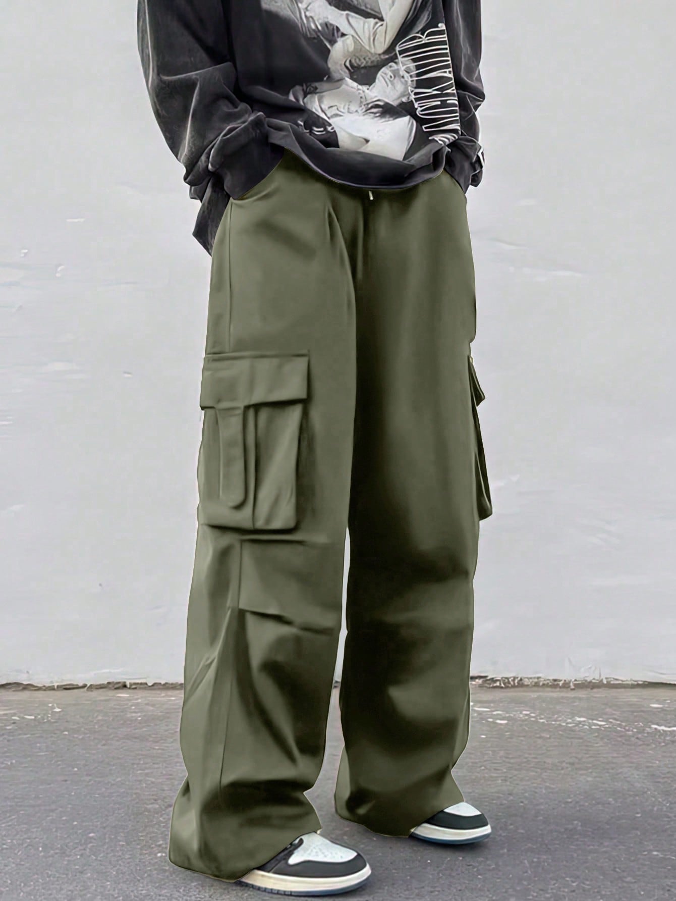 Calça Masculina Cargo Casual Múltiplos Bolsos E Corte Confortável Verde Militar / PP Calça Masculina Cargo Casual