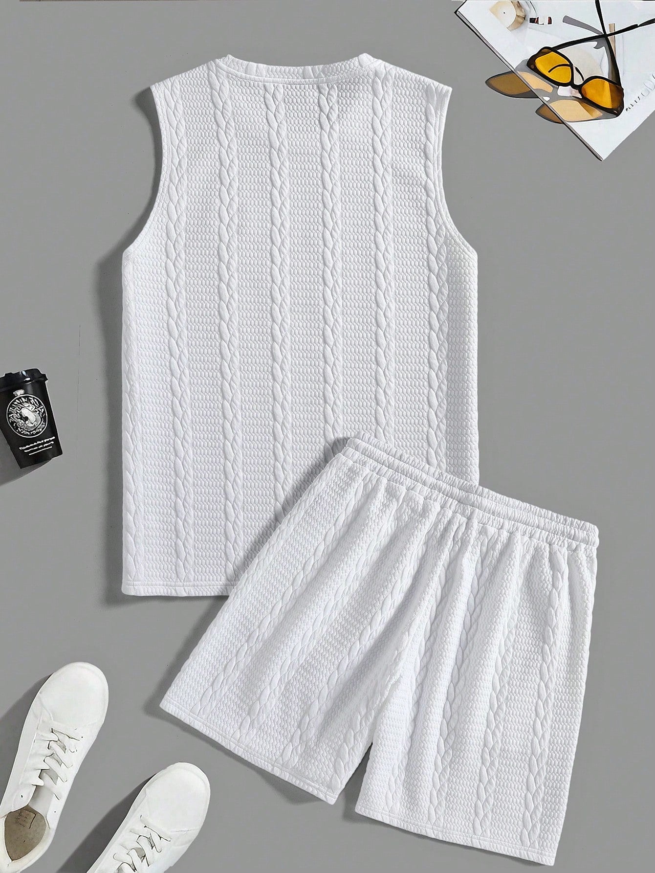 Conjunto Masculino Regata Malha Leve E Shorts Cós Elástico Conjunto Masculino Regata Malha Leve E Shorts Cós Elástico