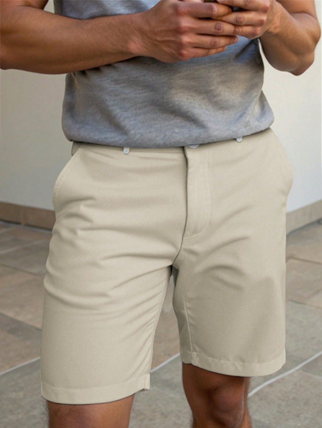 Shorts Masculino Cargo Casual Com Bolsos Funcionais Bege / PP Shorts Masculino Cargo Casual Com Bolsos Funcionais