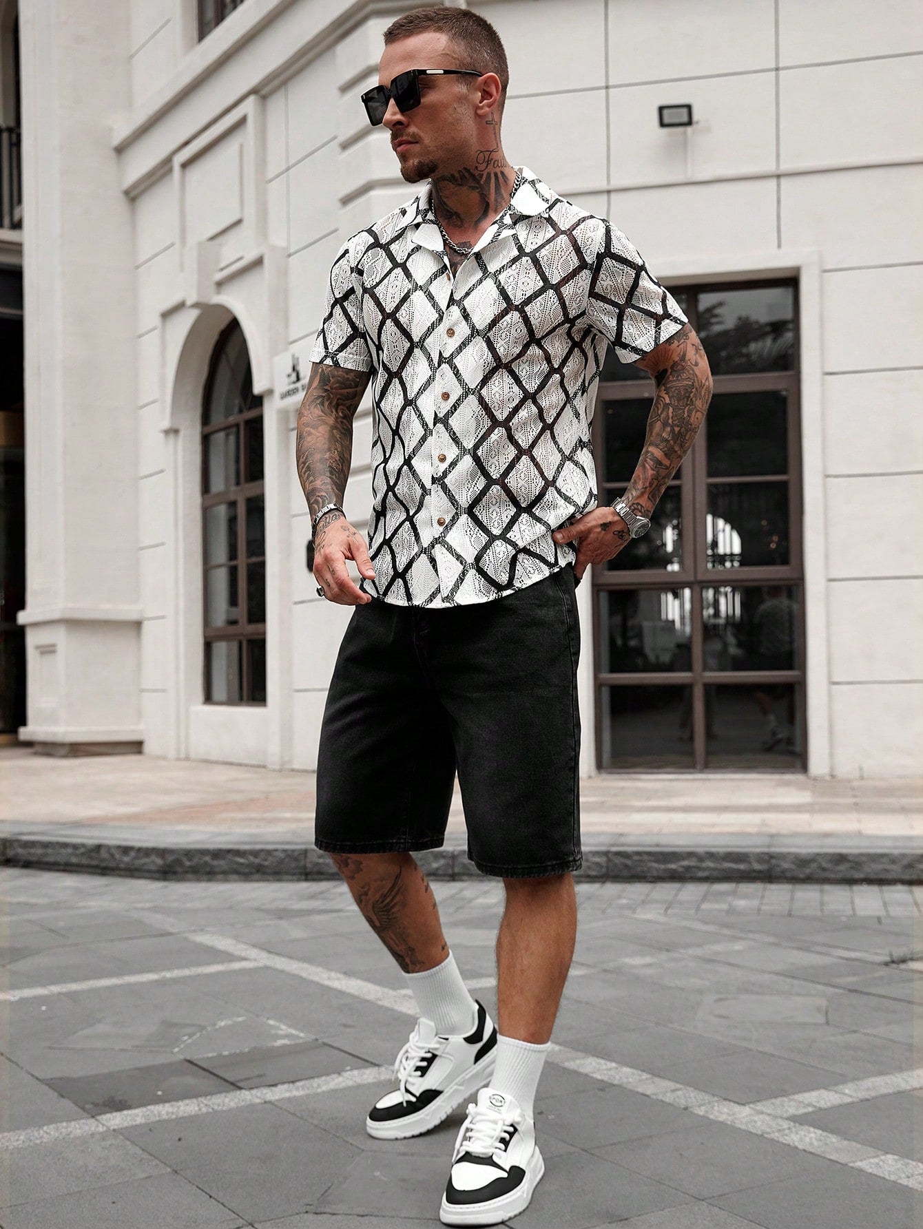 Camisa Masculina De Botão Estampa Geométrica Visual Impactante Camisa Masculina De Botão Estampa Geométrica Visual