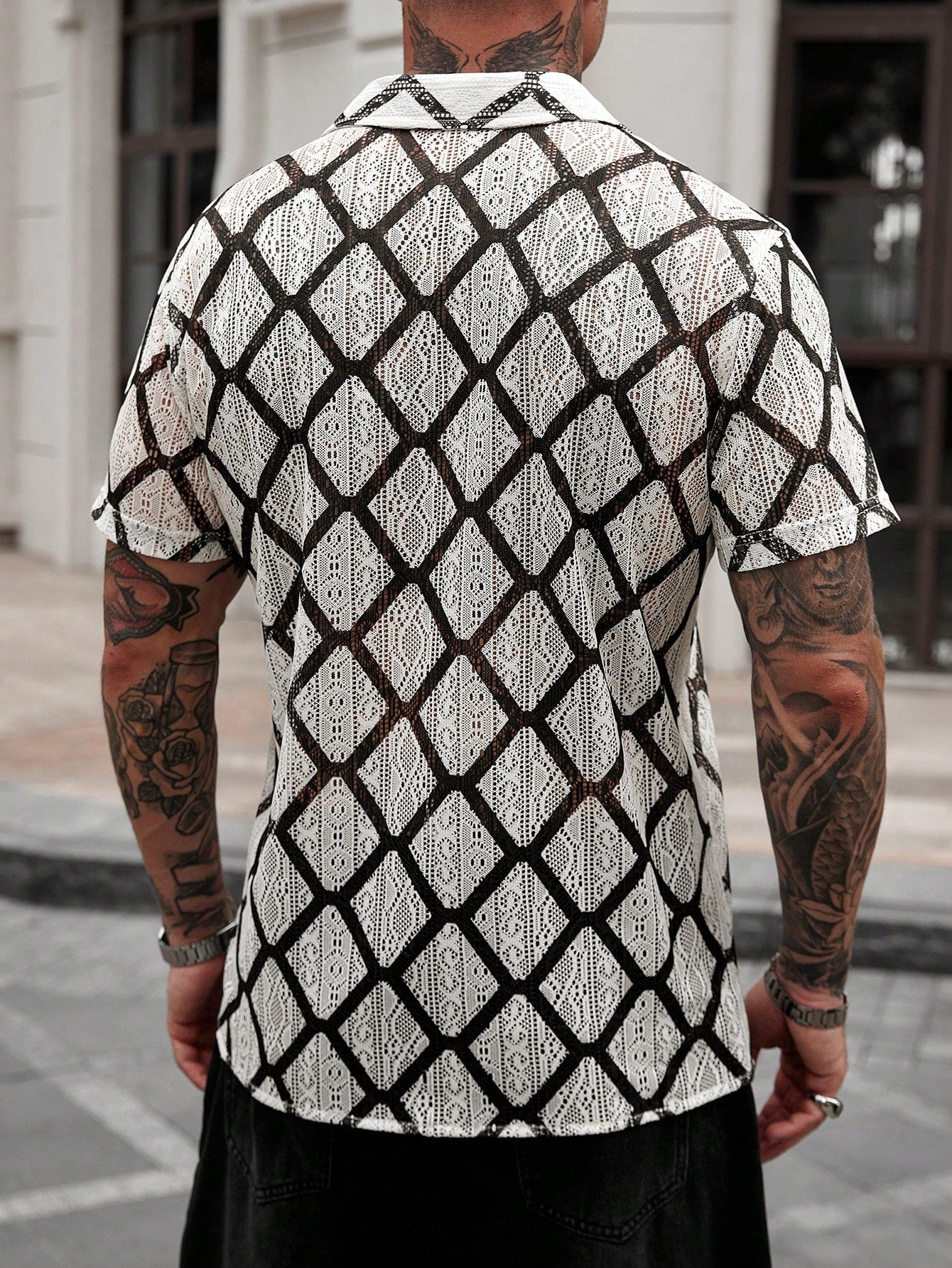 Camisa Masculina De Botão Estampa Geométrica Visual Impactante Camisa Masculina De Botão Estampa Geométrica Visual