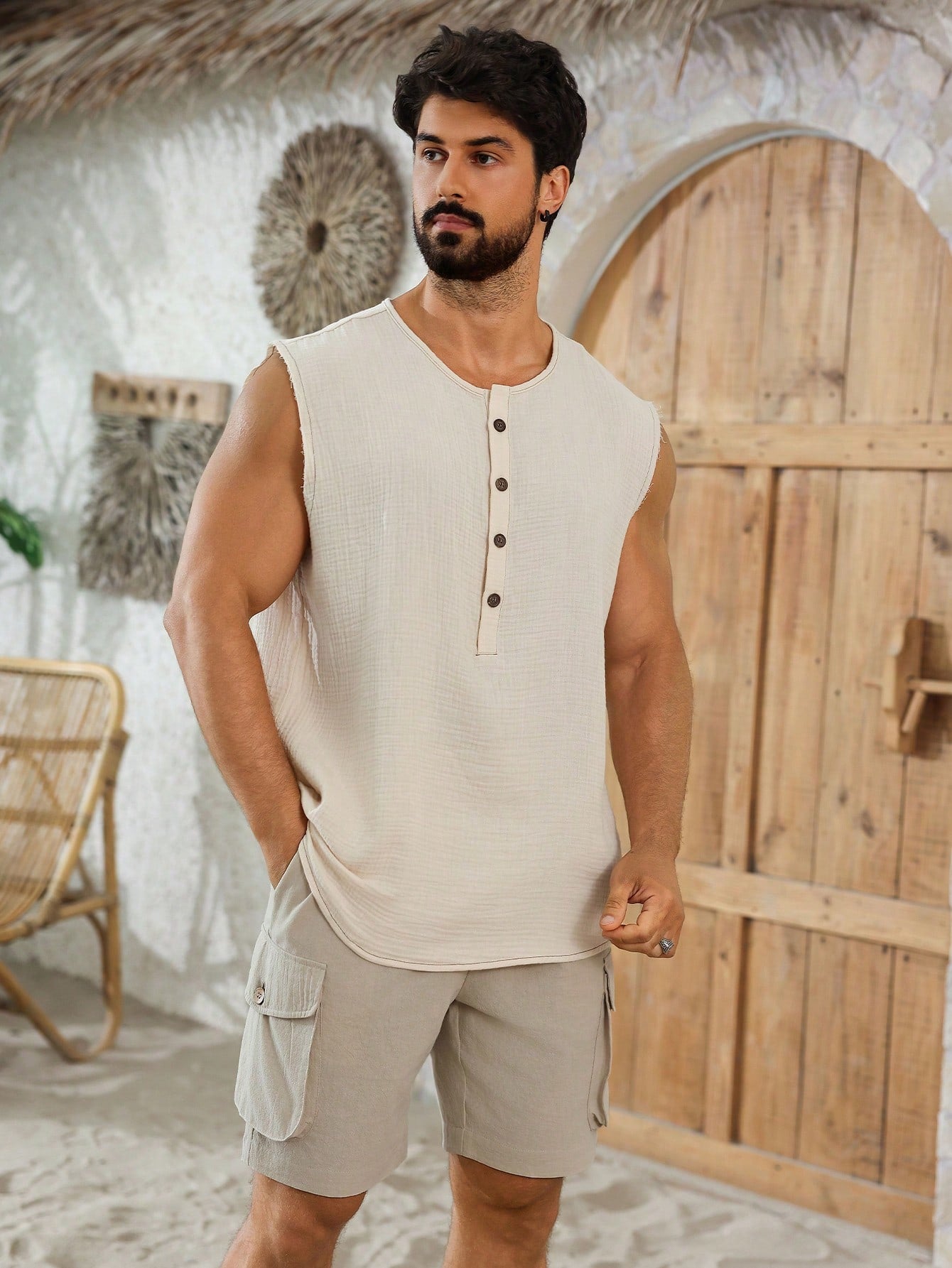 Shorts Masculino Cargo Com Bolsos Laterais Cós Elástico Ajustável Shorts Masculino Casual Com Cós Elástico E Cordão