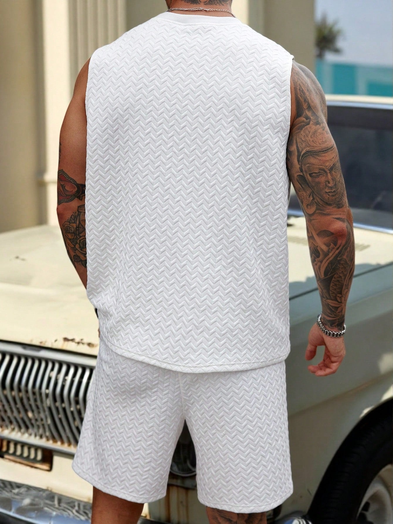 Conjunto Masculino Regata Com Letras Texturizadas E Shorts Cós Ajustável Conjunto Masculino Regata Com Letras