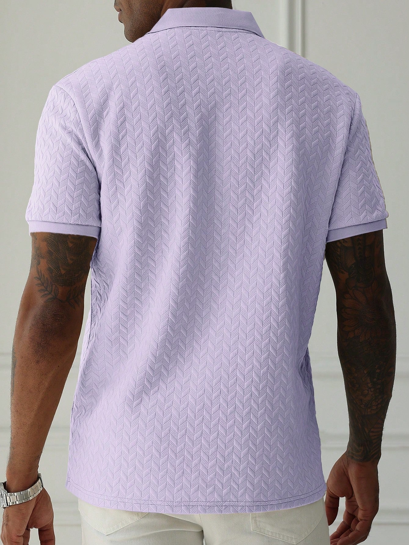 Camisa Polo Masculina Estampa Geométrica Tecido Jacquard Camisa Polo Masculina Estampa Geométrica Tecido Jacquard