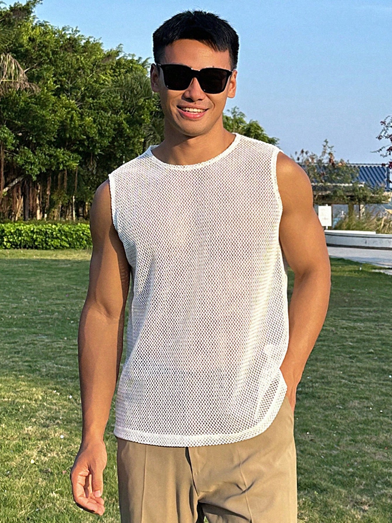 Camiseta Regata Masculina Tecido Tela Estilo Casual Branco / PP Camiseta Regata Masculina Tecido Tela Estilo Casual