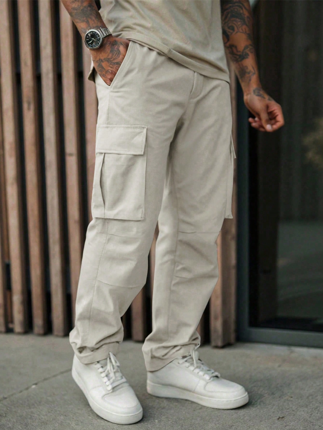 Calça Masculina Cargo Slim Com Bolsos Funcionais Calça Masculina Cargo Slim Com Bolsos Funcionais