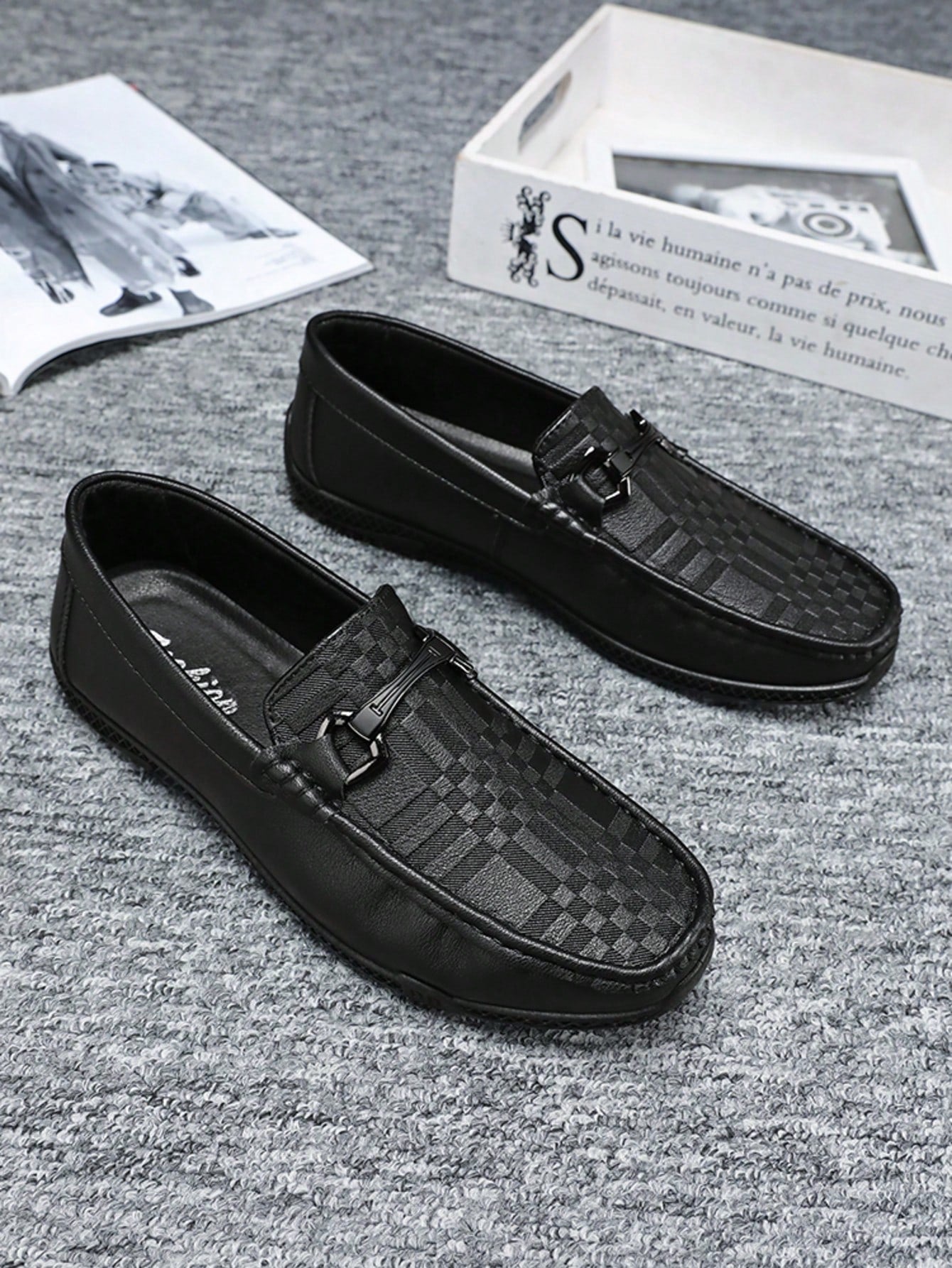 Mocassim Masculino Texturizado Fivela Casual Elegante Preto / 36 Mocassim Masculino Texturizado Elegante Com Detalhe
