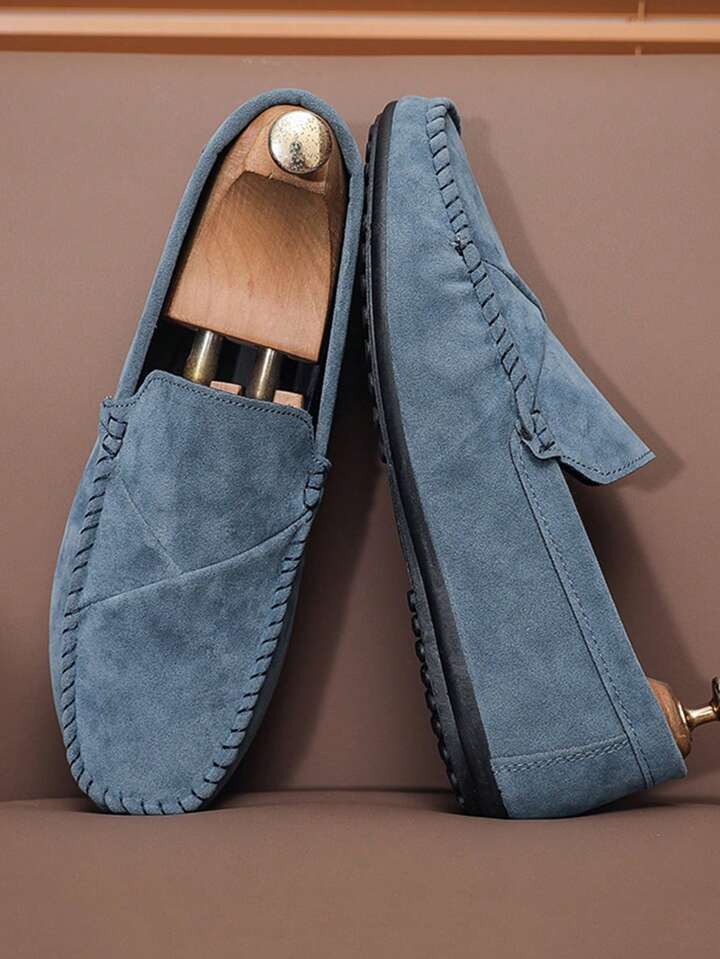 Mocassim Masculino Camurça Casual Costura Aparente Elegante Azul / 36 Mocassim Masculino Camurça Casual Costura