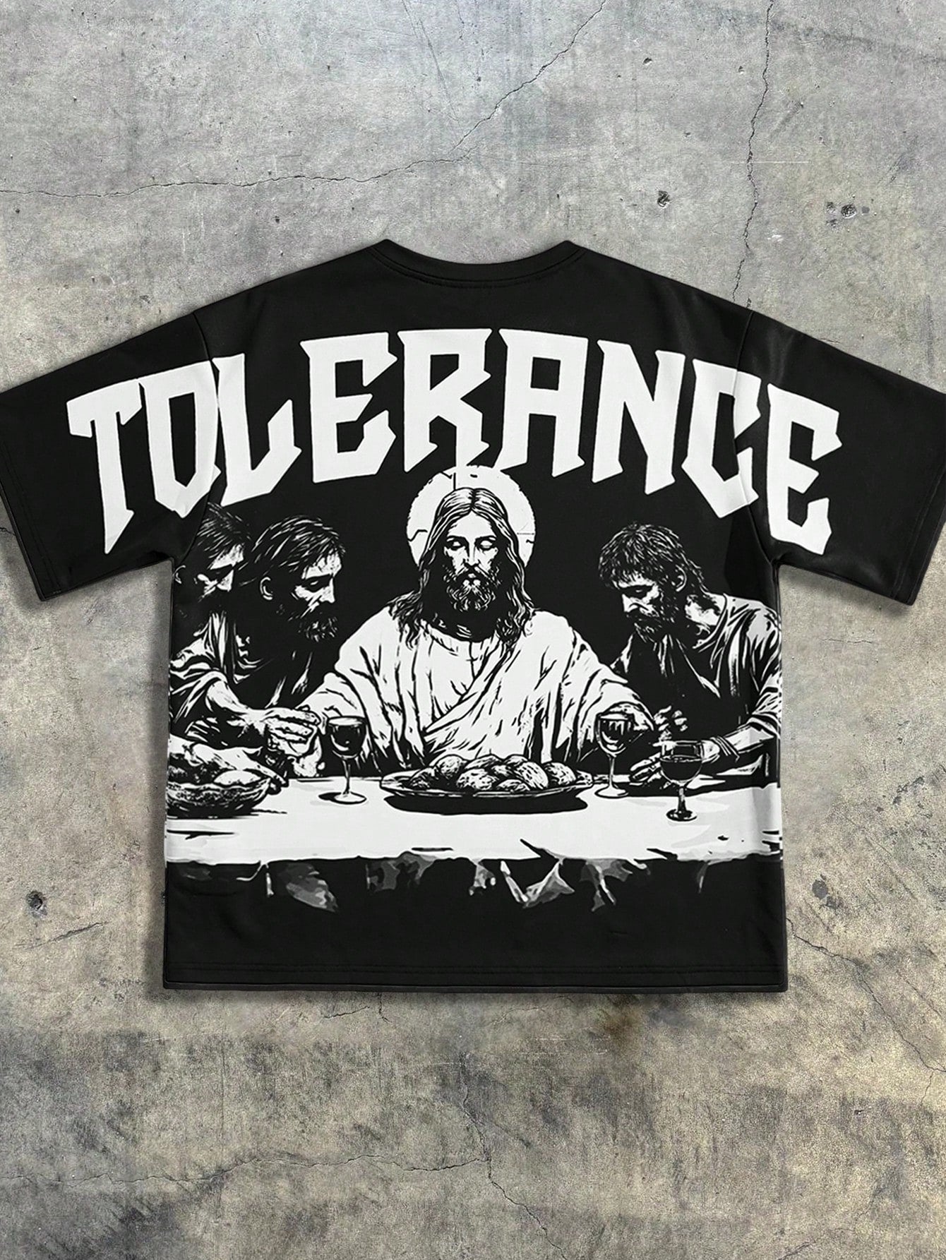 Camiseta Masculina Oversized Estampa Tolerance Religiosa Preto / PP Camiseta Masculina Oversized Estampa Tolerance