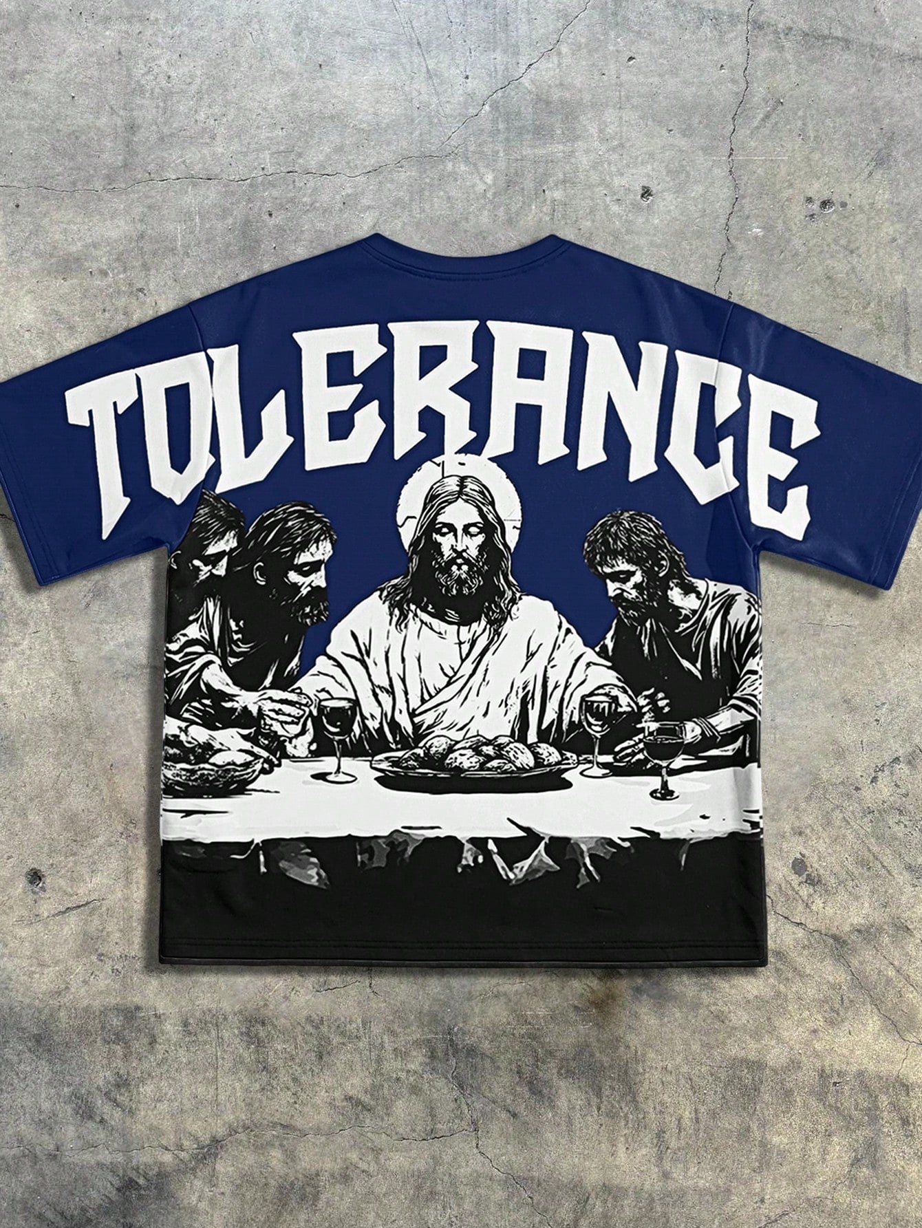 Camiseta Masculina Oversized Estampa Tolerance Religiosa Azul / PP Camiseta Masculina Oversized Estampa Tolerance