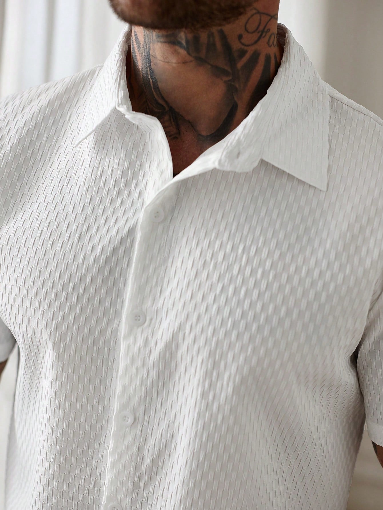 Camisa Masculina De Botão Textura Diamante Estilo Sofisticado Camisa Masculina De Botão Textura Diamante Estilo