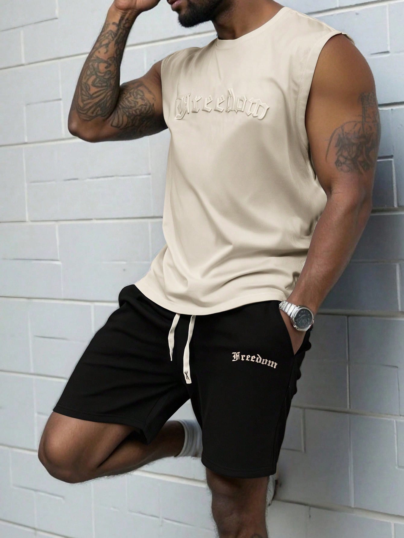 Conjunto Masculino Regata Clássica E Shorts Cós Elástico Casual Preto / PP Conjunto Masculino Regata Clássica E Shorts