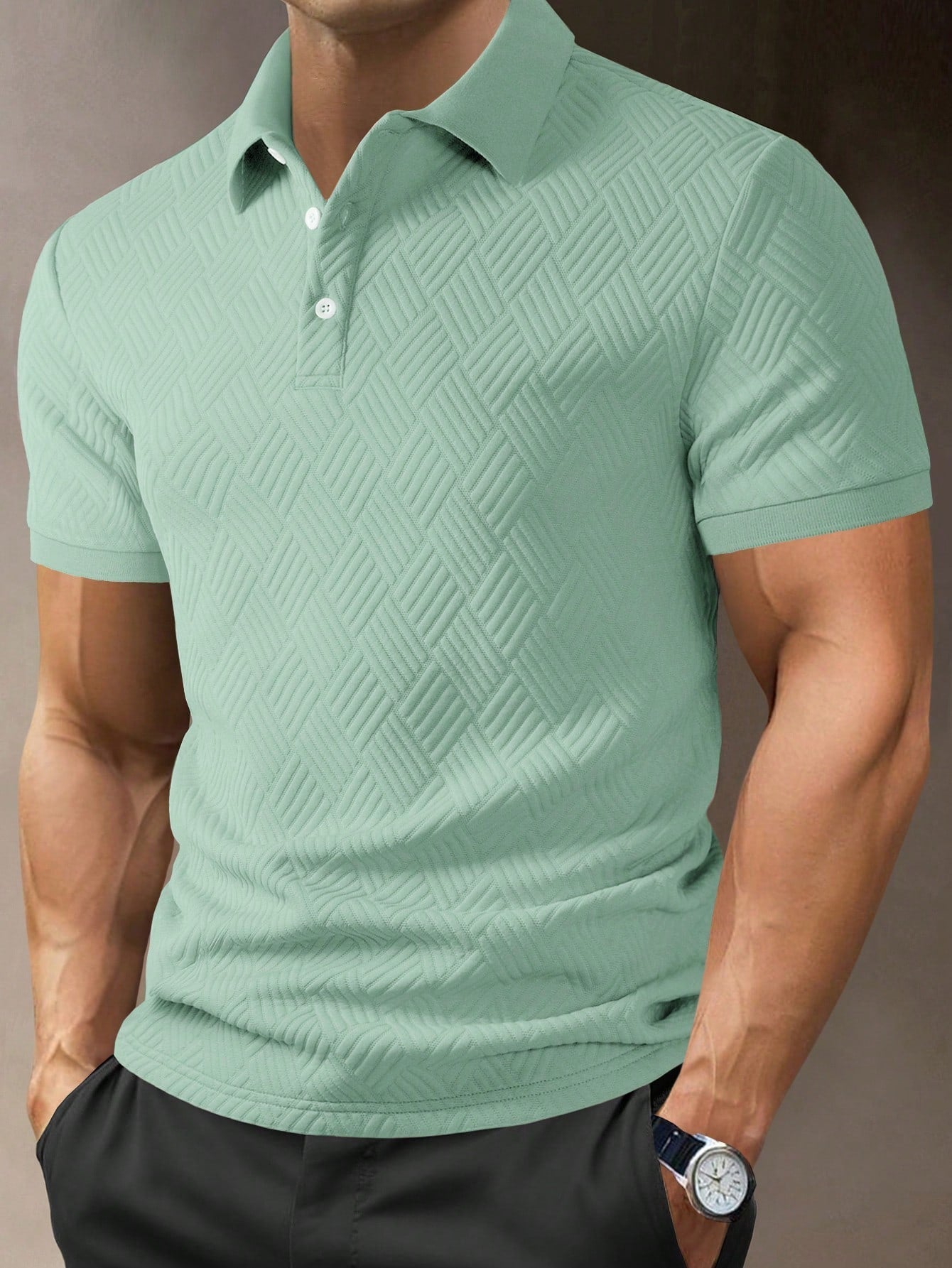 Camisa Polo Masculina Casual Estampa Texturizada Manga Curta Verde / PP Camisa Polo Masculina Casual Estampa