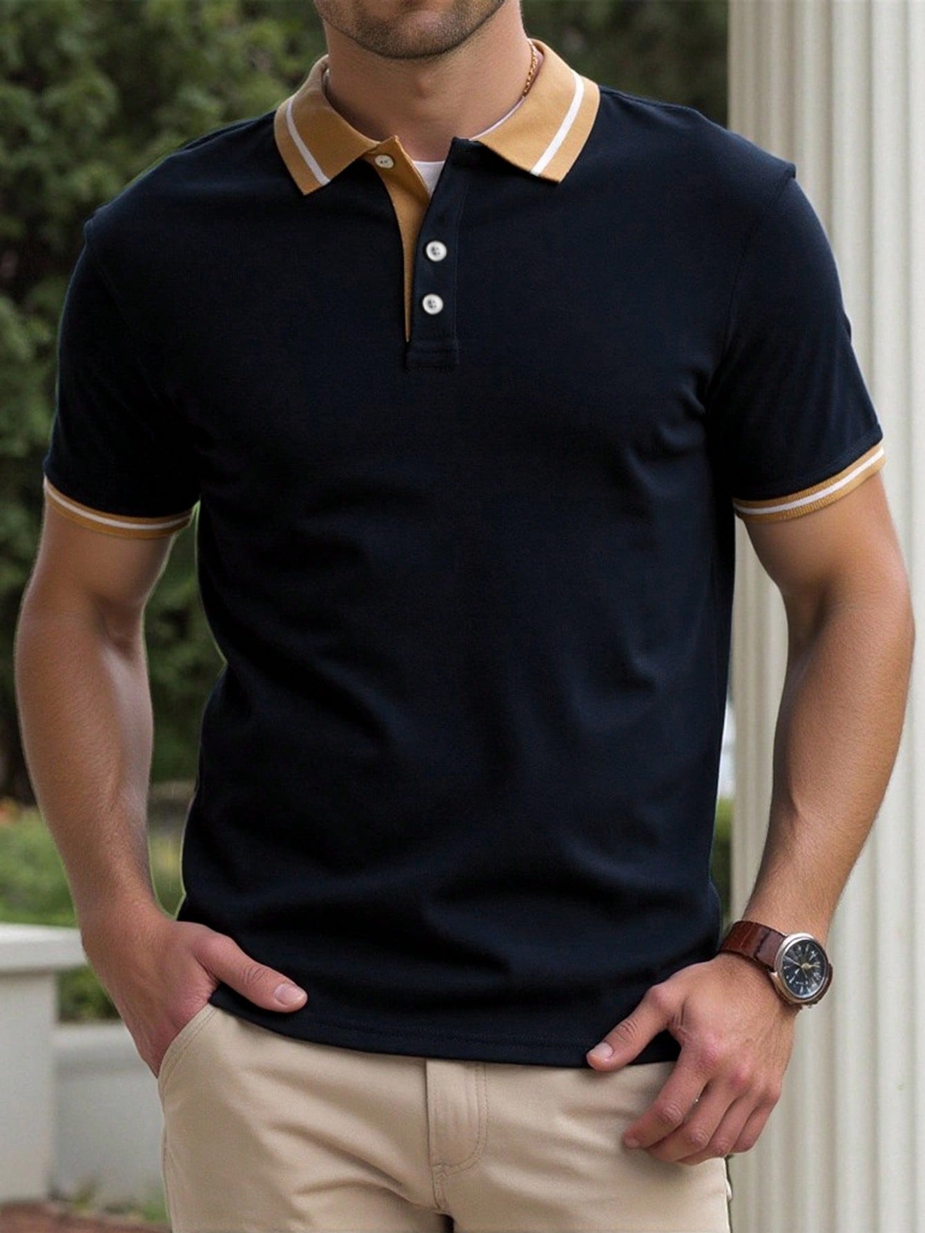 Camisa Polo Masculina Detalhe Contrastante Textura Fina Preto / PP Camisa Polo Masculina Detalhe Contrastante Textura